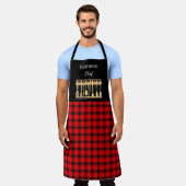Rustiek rood zwart buffel monogram naam keuken schort (Gedragen)