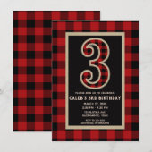 Rustiek Rood Zwart Buffel Plaid 3e Verjaardagsfees Kaart (Voorkant / Achterkant)