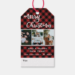 Rustiek Rood Zwart Buffel Plaid Foto Kerstmis Cadeaulabel