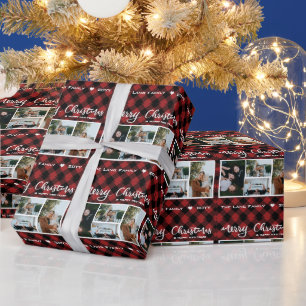 Rustiek Rood Zwart Buffel Plaid Foto Kerstmis Cadeaupapier