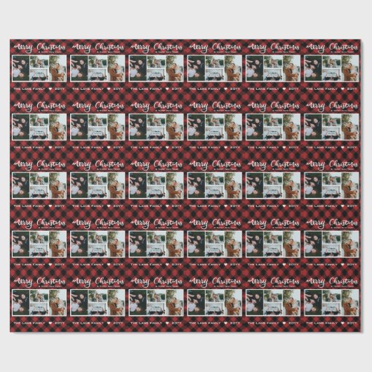 Rustiek Rood Zwart Buffel Plaid Foto Kerstmis Cadeaupapier (Vlak)