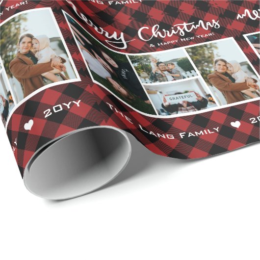 Rustiek Rood Zwart Buffel Plaid Foto Kerstmis Cadeaupapier (Rol Hoek)