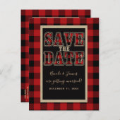 Rustiek Rood Zwart Buffel Plaid Save the Date Aankondigingskaart (Voorkant / Achterkant)