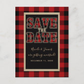 Rustiek Rood Zwart Buffel Plaid Save the Date Aankondigingskaart (Voorkant)