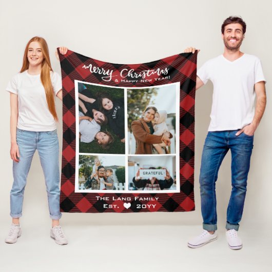Rustiek Rood Zwart Buffel Vrolijk Kerstfeest Foto Fleece Deken (In situ)