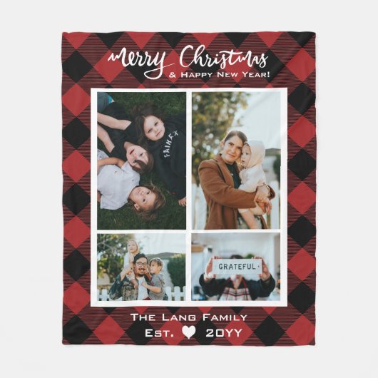 Rustiek Rood Zwart Buffel Vrolijk Kerstfeest Foto Fleece Deken (Voorkant)