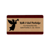 Rustiek Rood & Zwart Geplaagd Engel Kerst Custom Etiket (Voorkant)