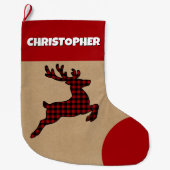 Rustiek Rood & Zwart Geplaagd Rendier Aangepaste N Grote Kerstsok (Voorkant)