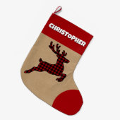 Rustiek Rood & Zwart Geplaagd Rendier Aangepaste N Grote Kerstsok (Voorkant (Hangend))