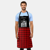 Rustiek rood zwart geruite monogram naam keuken schort (Gedragen)
