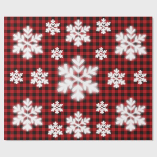 Rustiek rood zwart geruite patroon ijzige sneeuwvl cadeaupapier (Vlak)
