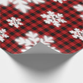 Rustiek rood zwart geruite patroon ijzige sneeuwvl cadeaupapier (Hoek)