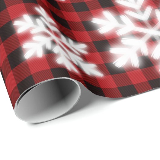 Rustiek rood zwart geruite patroon ijzige sneeuwvl cadeaupapier (Rol Hoek)
