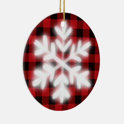 Rustiek rood zwart geruite patroon ijzige sneeuwvl keramisch ornament (Rechts)