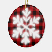 Rustiek rood zwart geruite patroon ijzige sneeuwvl keramisch ornament (Links)