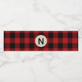 Rustiek Rood Zwart Plaid Kraft Monogram Party Waterfles Etiket (Enkel label)