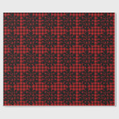 Rustiek rood zwart plaid met sneeuwvlok detail cadeaupapier (Vlak)