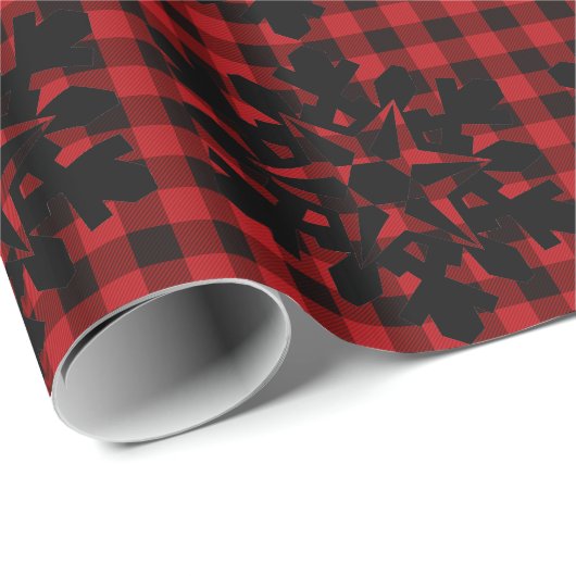 Rustiek rood zwart plaid met sneeuwvlok detail cadeaupapier (Rol Hoek)