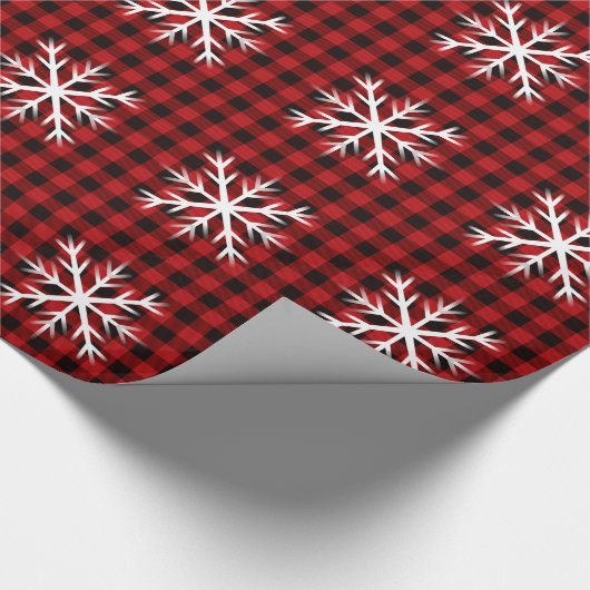 Rustiek rood zwart plaid, sneeuwvlok patroon cadeaupapier (Hoek)