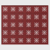 Rustiek rood zwart plaid, sneeuwvlok patroon cadeaupapier (Vlak)