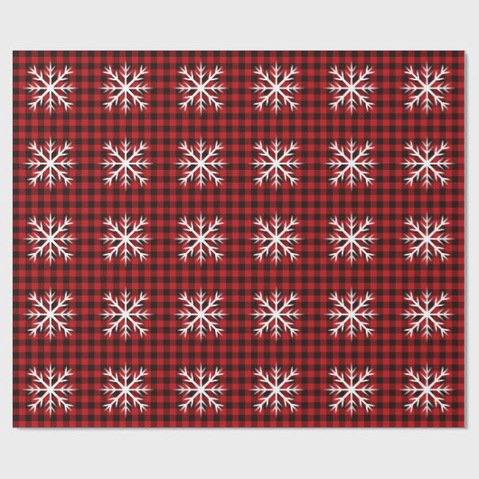 Rustiek rood zwart plaid, sneeuwvlok patroon cadeaupapier (Vlak)