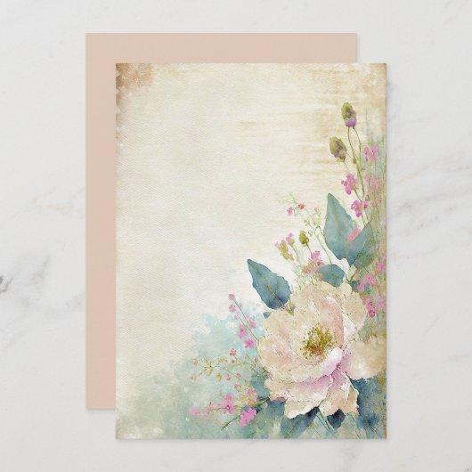 Rustiek roos blanco bruiloft kaart (Voorkant / Achterkant)