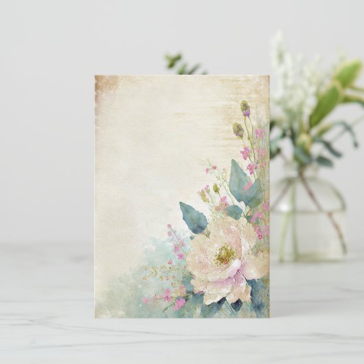 Rustiek roos blanco bruiloft kaart (Staand voorkant)