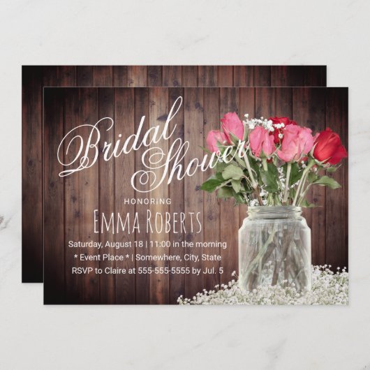 Rustiek Roos Bloemen Mason Jar Vrijgezellenfeest Kaart (Voorkant / Achterkant)