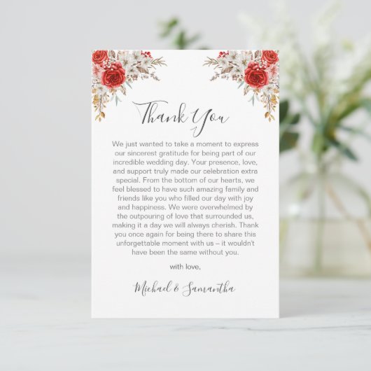 Rustiek Roos Country Bruiloft Bedankkaart (Staand voorkant)