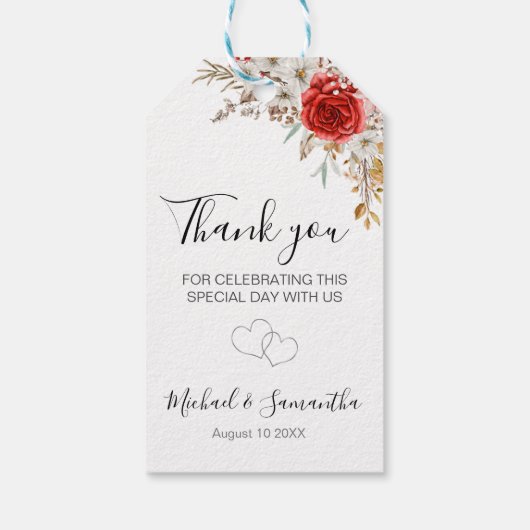 Rustiek Roos Country Bruiloft Cadeaulabel (Achterkant)