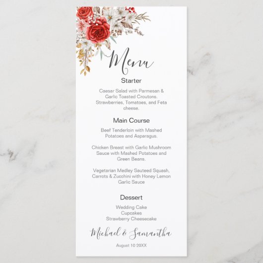 Rustiek Roos Country Bruiloft Menu (Voorkant)