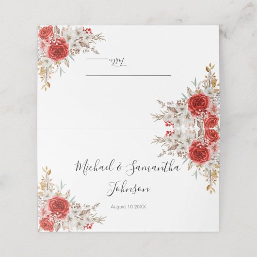 Rustiek Roos Country Bruiloft Plaatskaartje (Buitenkant ongevouwen)