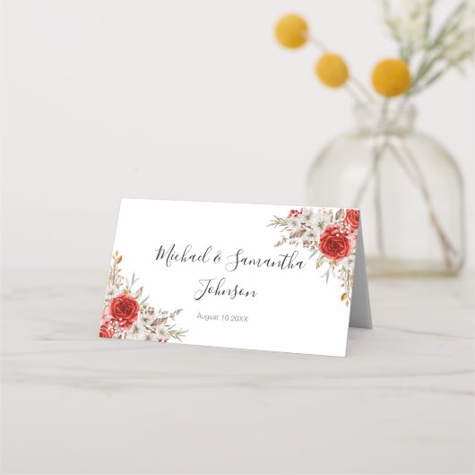 Rustiek Roos Country Bruiloft Plaatskaartje (Voorkant)