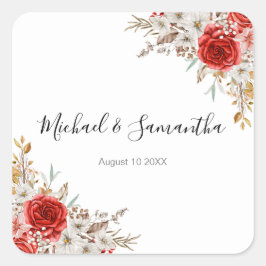 Rustiek Roos Country Bruiloft Vierkante Sticker