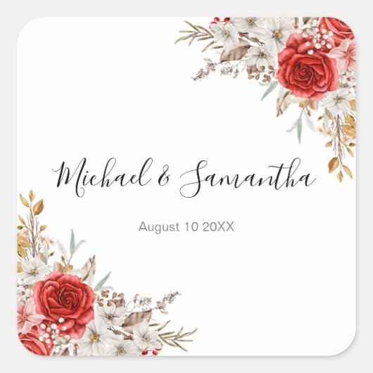 Rustiek Roos Country Bruiloft Vierkante Sticker (Voorkant)