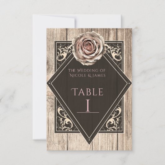 Rustiek Roos Elegant Licht Diamant Tafelnummer (Voorkant)