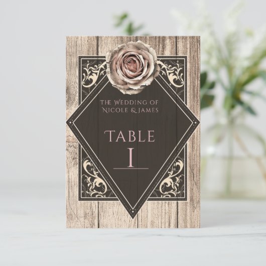 Rustiek Roos Elegant Licht Diamant Tafelnummer (Staand voorkant)