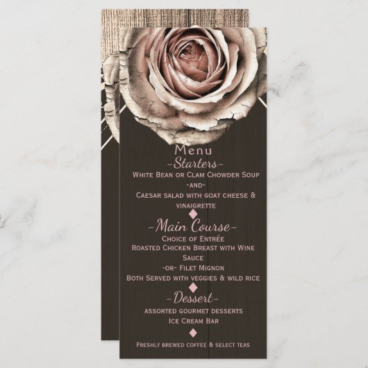 Rustiek Roos Elegant Licht Hout Diamond Party Menu (Voorkant / Achterkant)