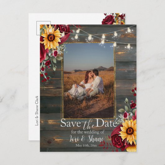 Rustiek Roos en Aster Bewaar de datumfoto Briefkaart (Voorkant / Achterkant)