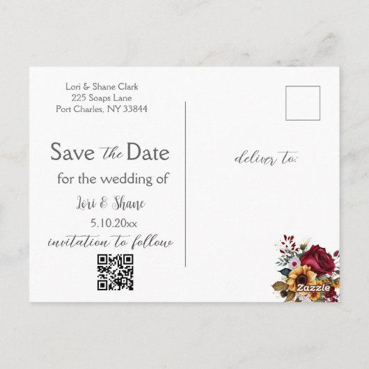 Rustiek Roos en Aster Bewaar de datumfoto Briefkaart (Achterkant)