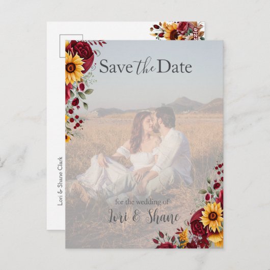 Rustiek Roos en Aster Bewaar de datumfoto Briefkaart (Voorkant / Achterkant)