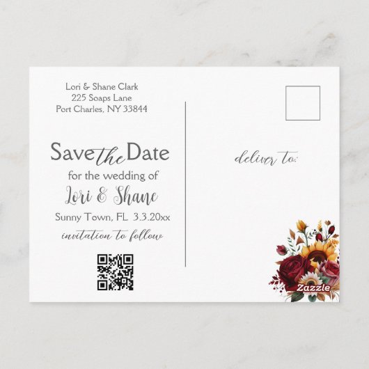 Rustiek Roos en Aster Bewaar de datumfoto Briefkaart (Achterkant)