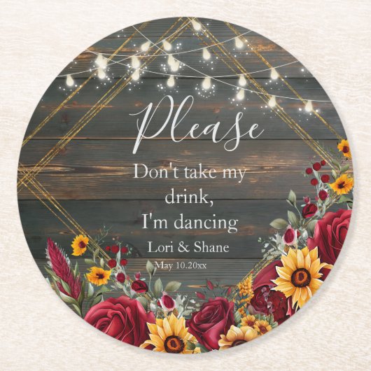 Rustiek Roos en Aster Ik dans Ronde Kartonnen Onderzetter (Voorkant)