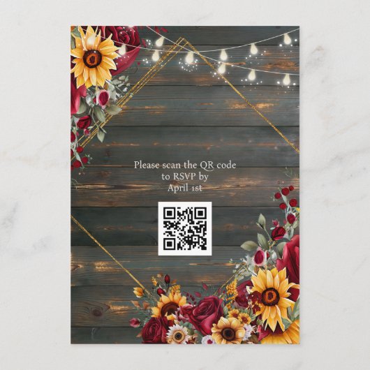 Rustiek Roos en Aster QR Code Wedding Informatiekaartje (Achterkant)