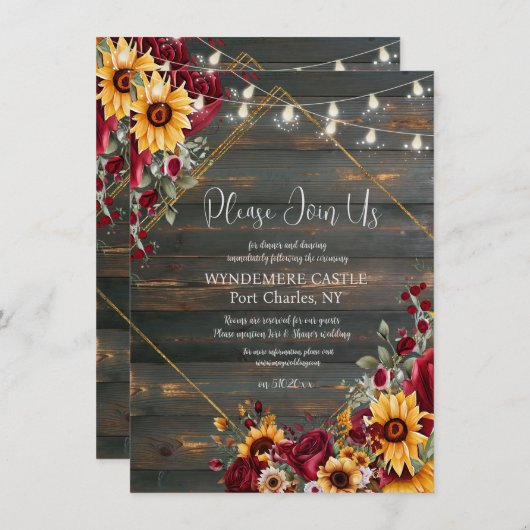 Rustiek Roos en Aster QR Code Wedding Informatiekaartje (Voorkant / Achterkant)