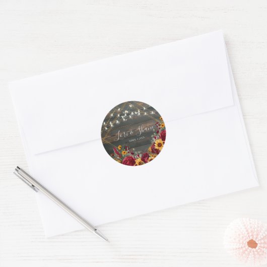 Rustiek Roos en Aster Ronde Sticker (Envelop)