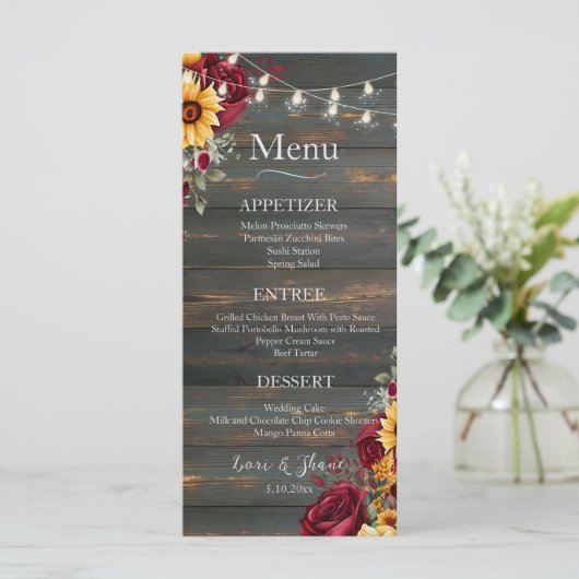 Rustiek Roos en Aster Wedding Menu (Staand voorkant)