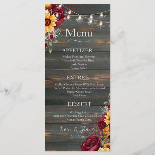 Rustiek Roos en Aster Wedding Menu (Voorkant)