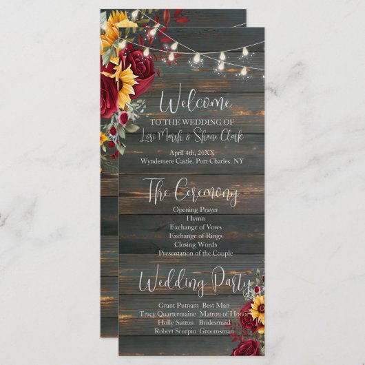 Rustiek Roos en Aster Wedding Programma (Voorkant / Achterkant)