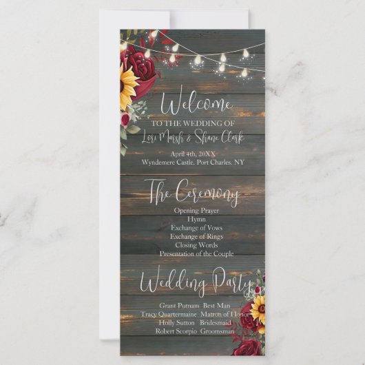 Rustiek Roos en Aster Wedding Programma (Voorkant)